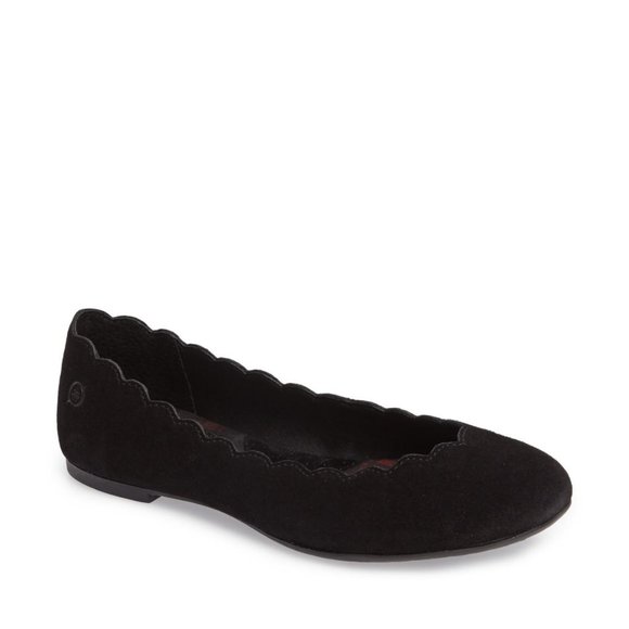 Born Scalloped Black Suede Flats - Picture 1 of 5